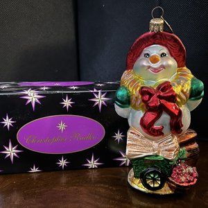 Farmer Snowman Red Green Glass Christopher Radko Christmas Ornament